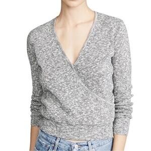 Madewell | Wrap Front Pullover Sweater V-neck Casual Marled Gray Small